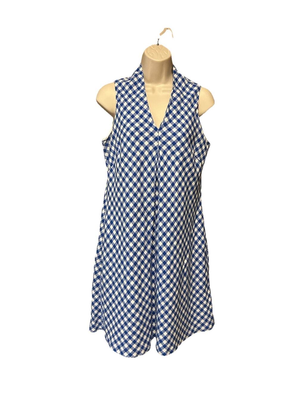 Tommy Bahama XS Dress Bonita - Blue Gingham Linen Blend Shift Coastal Blue E26